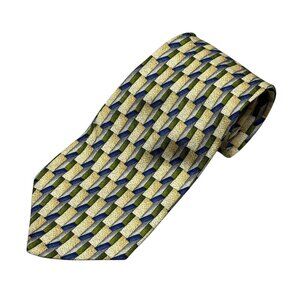 Kolte Italy Geometric Pattern 100% Silk Tie Yellow 3.75"